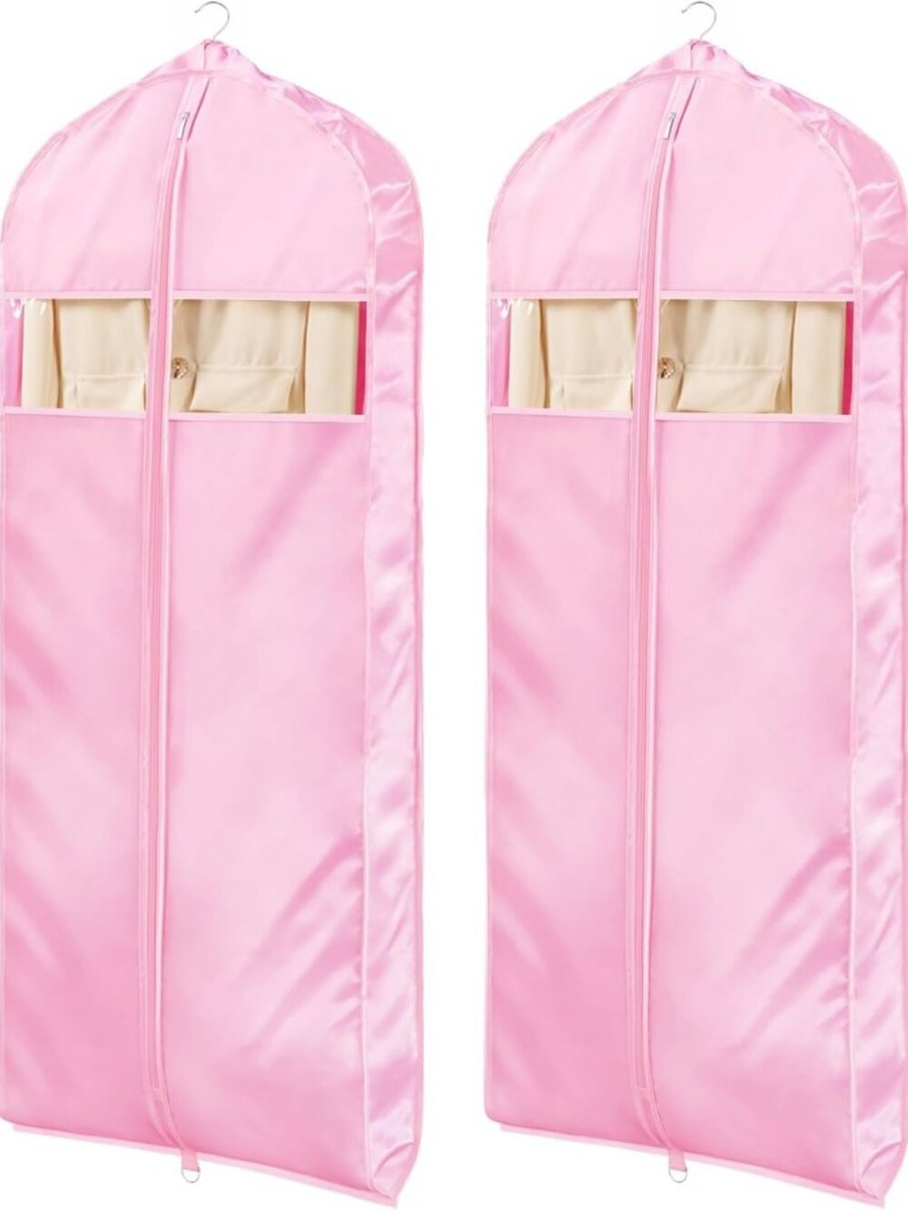 Satin Garment Bags for Hanging Clothes, Pink 60" - 2 Pack, Dustproof & Stylish
